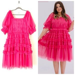 DM Fashion Sasha Pink Carnation Frilly Ruffled Tulle Special Occasion Dress XL